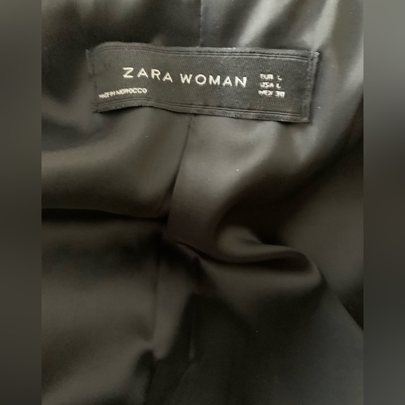 Zara black 100% Wool tuxedo style long blazer shiny black satin collar US Large - Picture 12 of 14